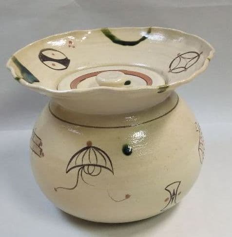 最終特価 茶道具 水指 弥七田織部 砂金袋 宝尽絵 川本了生 新品　織部