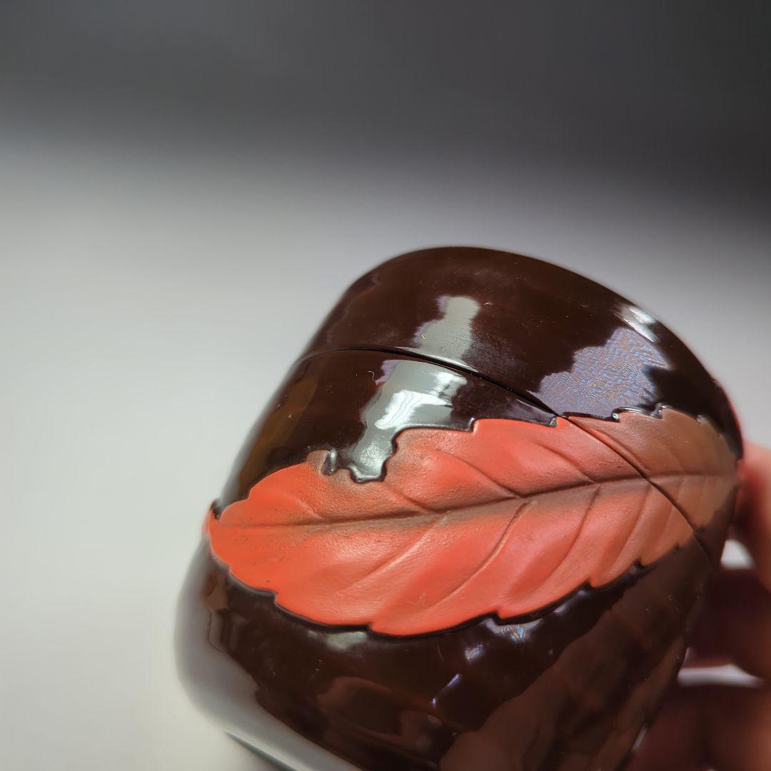 イ404 棗『前田清峰作』『盛上虫喰葉紋　棗　木箱』茶道具　茶入