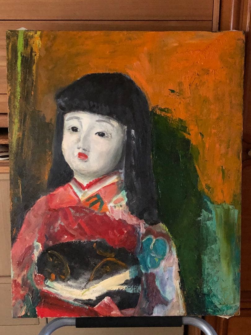 作者　micchan 油絵　F15号　原画　日本人形