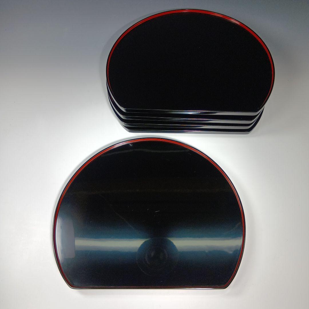 値下げ木製　輪島塗(塗師)静峰造　半月盆5枚　 共箱