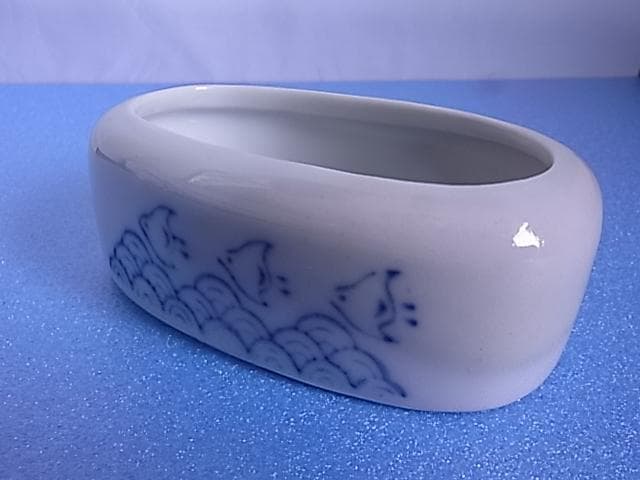 波千鳥　印判手　小物入れ　花器　明治　大正　戦前　小鳥　古民芸　染付　水盤　陶器