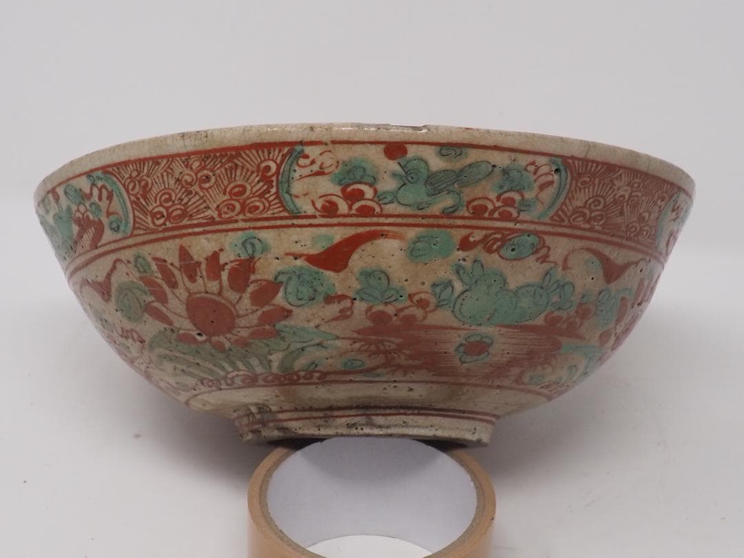 呉須　赤絵　大鉢　木箱入り　飛騨國　福田製