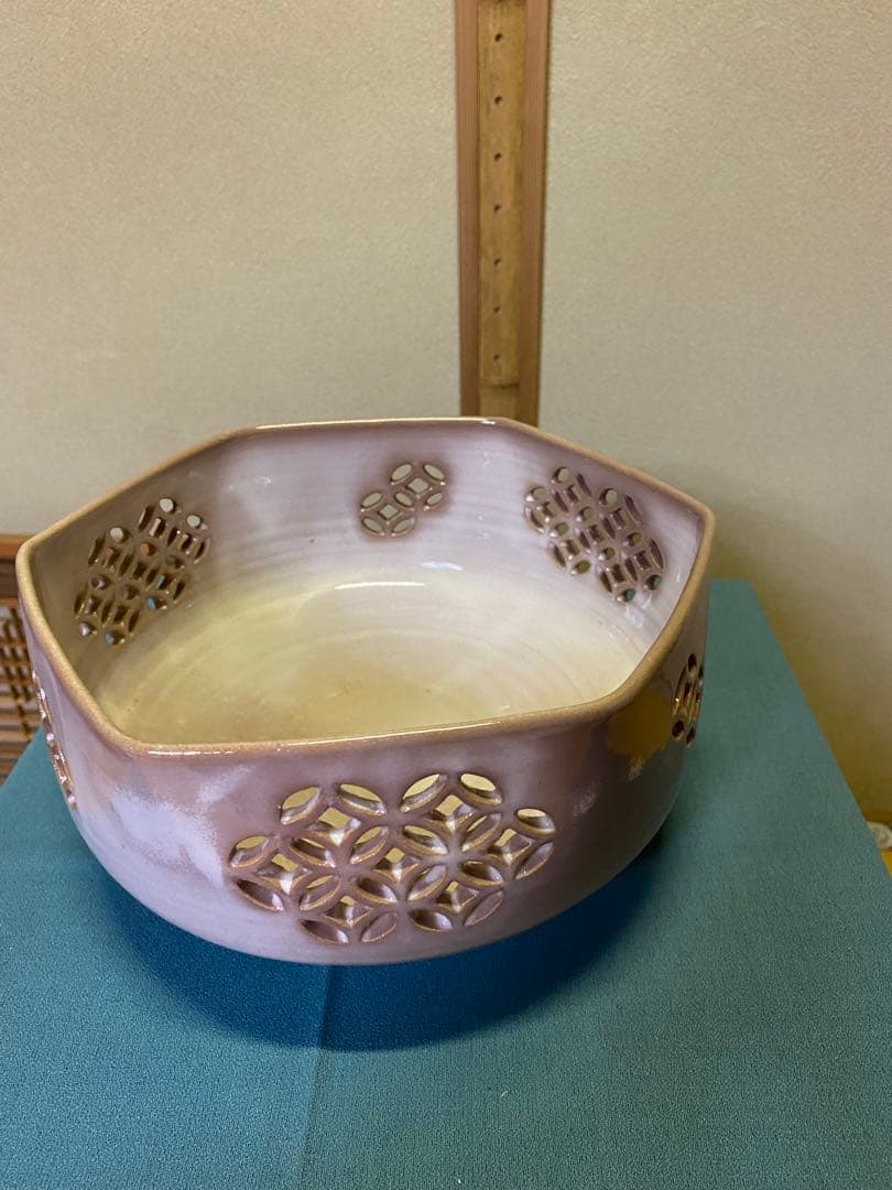 茶道具/菓子鉢 萩焼七宝透し 十三代 田原陶兵衛