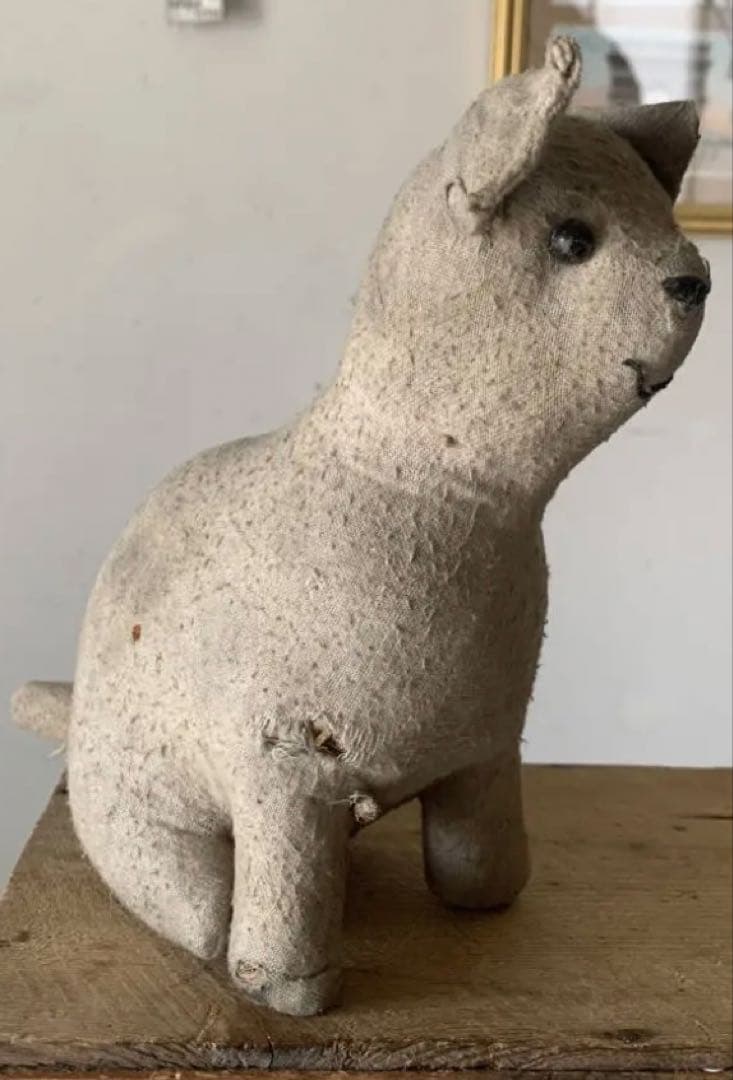 フランス 1900-20s 犬 ぬいぐるみ 木毛 グラスアイ 骨董 アンティーク