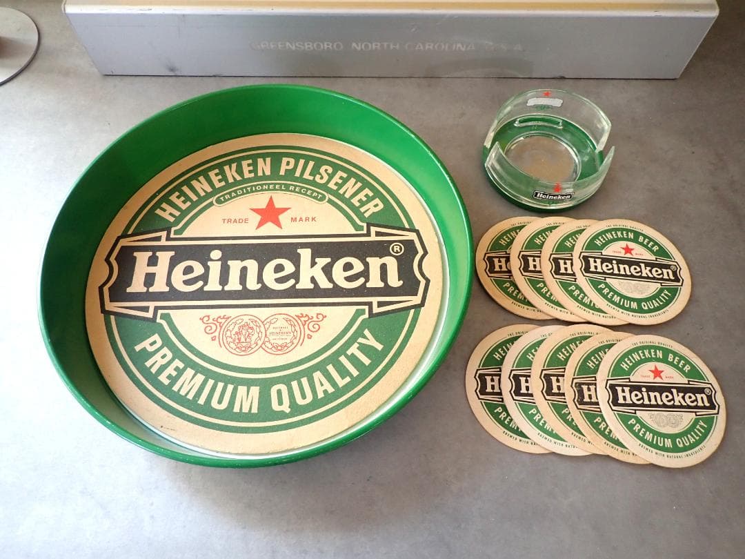 ☆珍品レア品☆Heineken ハイネケン ビンテージ大判トレイ&コースター
