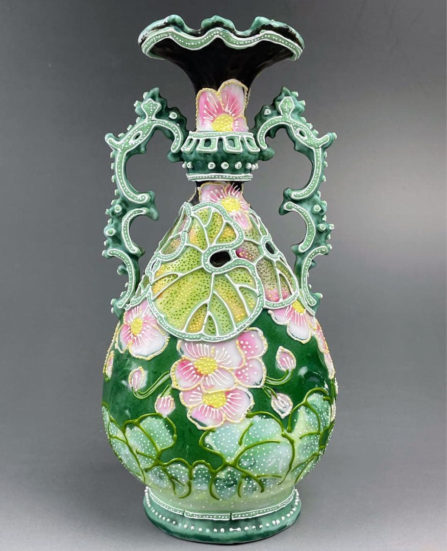 オールドニッポン アールヌーボー 花紋 一陳盛り 花瓶 明治期 里帰り