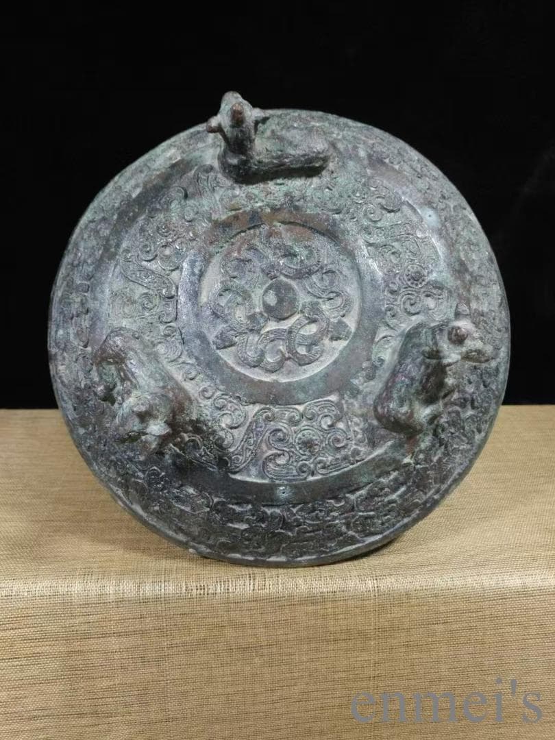 中国古美術 春秋 青銅器 三鹿蟠螭紋 円敦 禮器 食器 耳付造形 古美術 供饌器