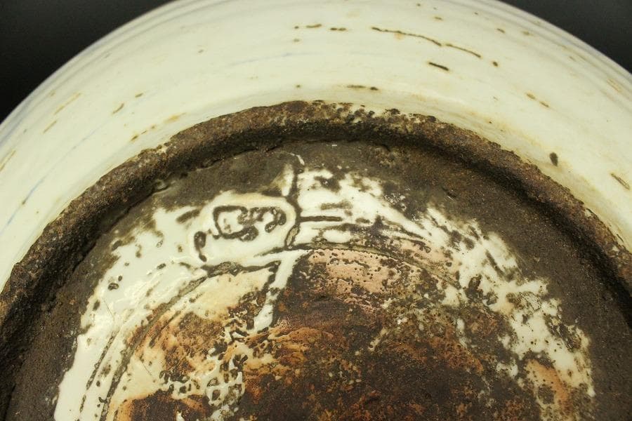 中国美術 青花 呉須 古染付 帆船図 大皿 φ47cm 明 貿易船(LC647)