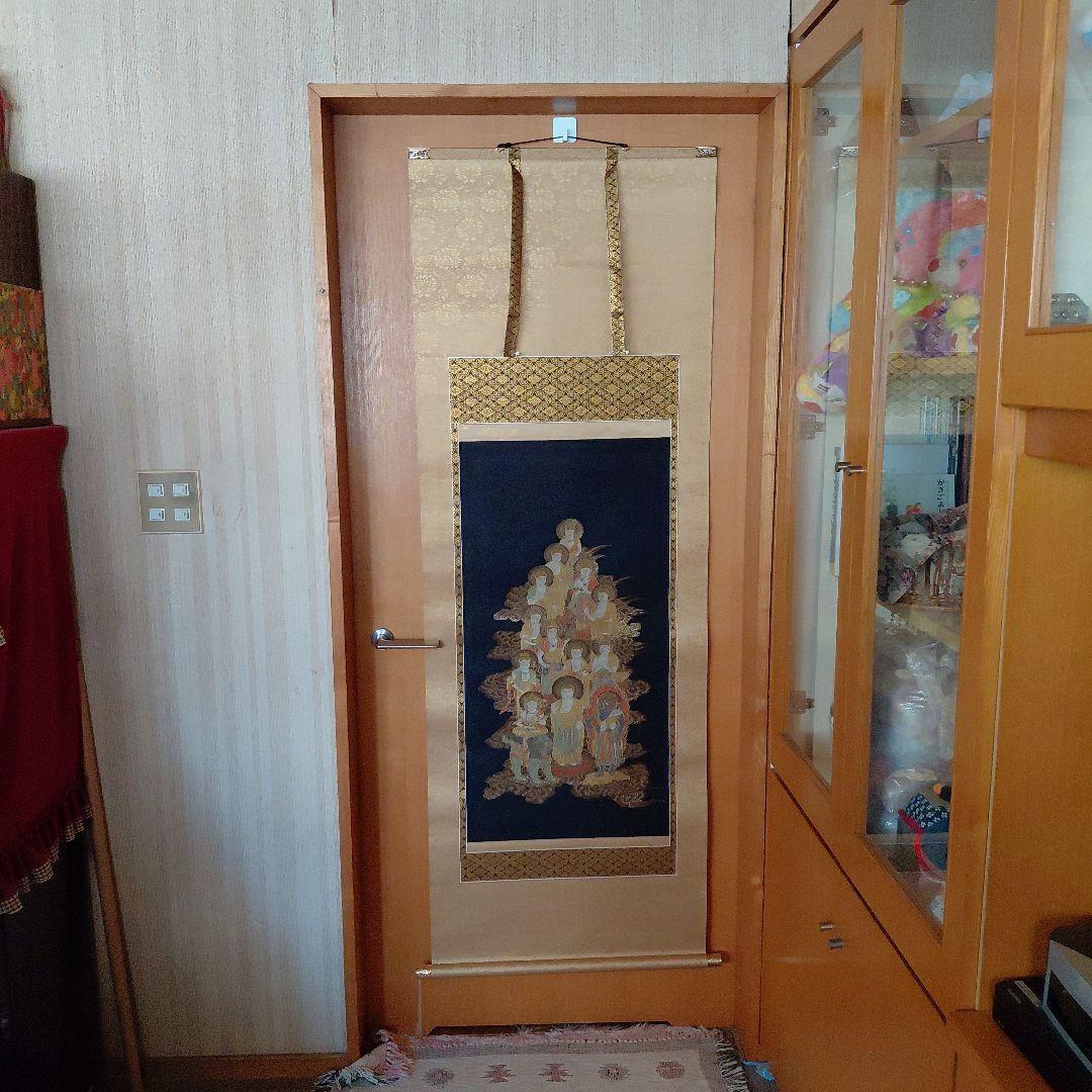 仏教人物 掛軸 青地 金装飾