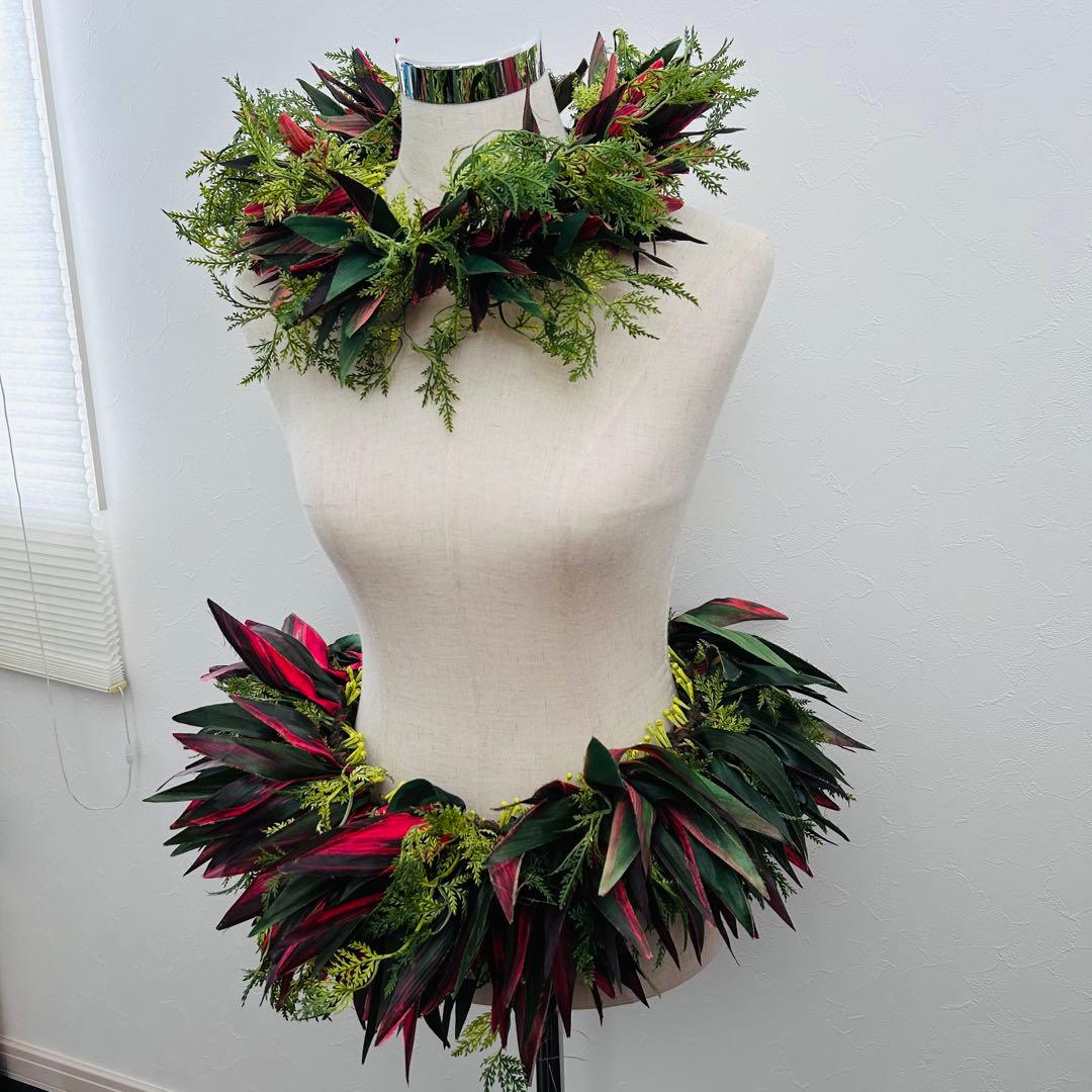 2215. タヒチアン　ティーリーフ　ヘッドバンド ヒップベルト　レイポウ