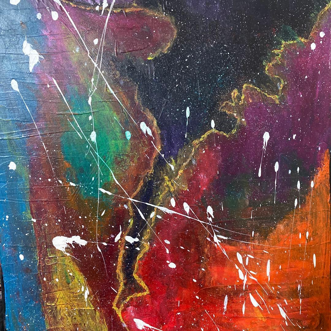 宇宙的なテーマのアクリル抽象画