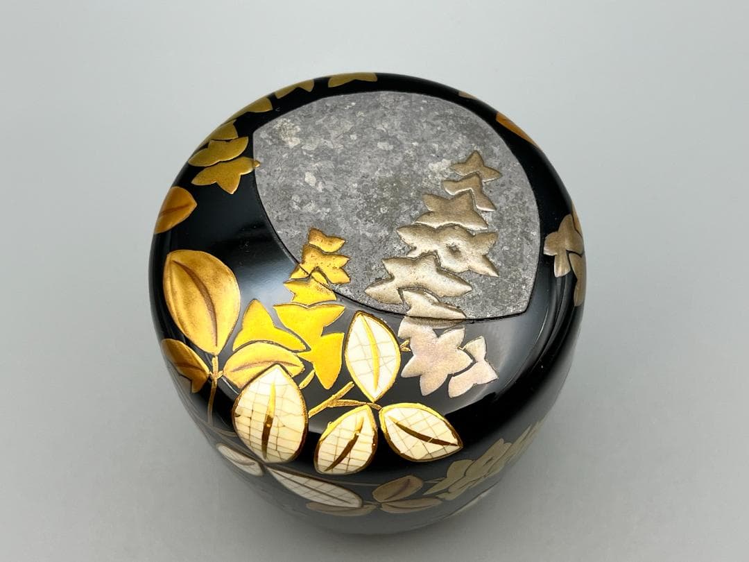 大棗　月に萩　内銀地平目　英文作　共布　共箱付き　作家物　茶道具　未使用