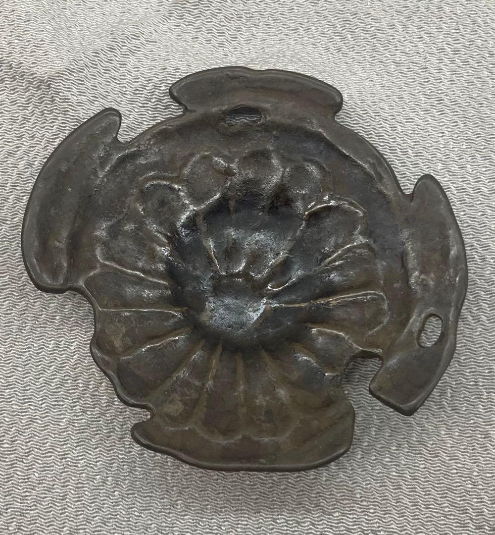 B419b「古代瓦 茶托 5枚」龍雲堂造(蓋裏書付有)平安　銅製　茶道具