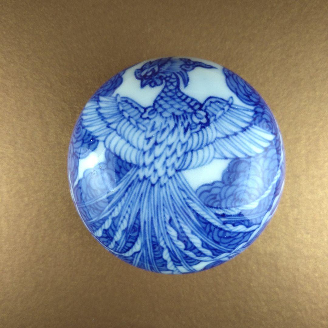 宮内庁御用達　十四代　辻常陸　染付鳳凰文　香合