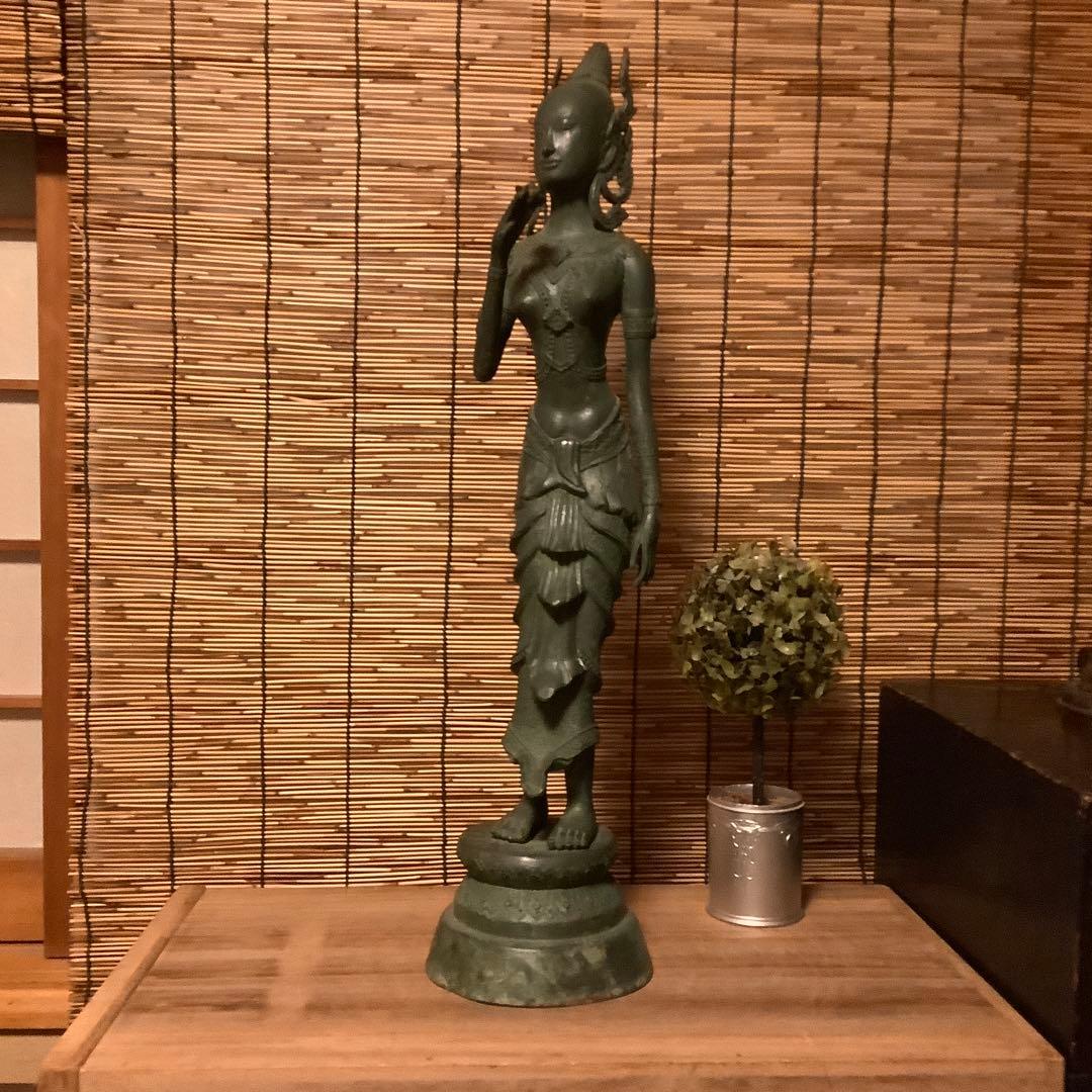 古玩・ビルマ期「女神像」土着信仰・ミャンマー・ダーミカラマ・ビルマ寺院・唐金