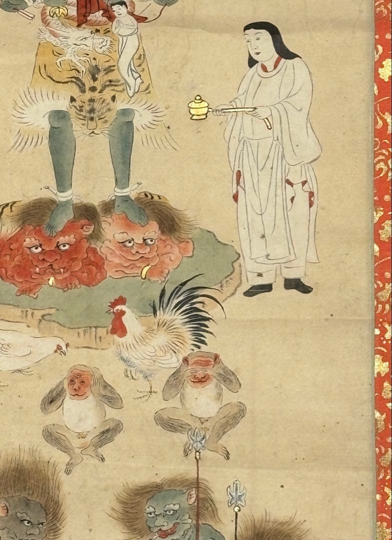 「江戸時代筆 彩色画 青面金剛図」1幅|庚申 真言宗 仏画 仏教美術 掛軸