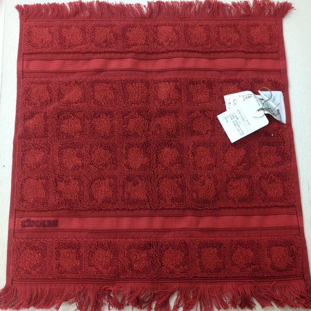 HERMES エルメス タオルハンカチ 100 %コットン レッド ベルギー製