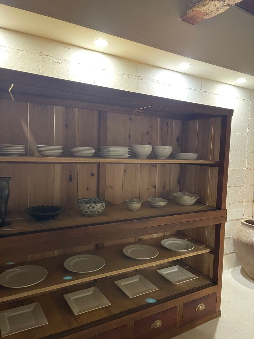 水屋箪笥　稀少　当時物　大型　ガラス棚　食器棚　収納棚　上下分割　什器　古家具