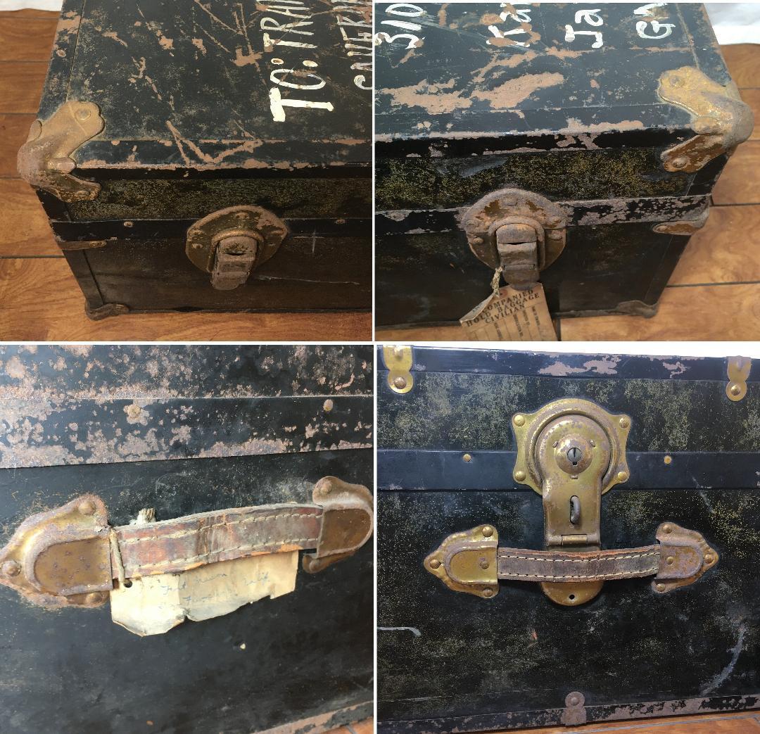 1940年代 戦中戦後 金属製 行李 軍用トランク GARIOA留学生 当時物