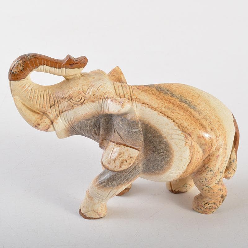 天然石　細密彫刻　象　置物　約411g　桐箱付　C　R7273