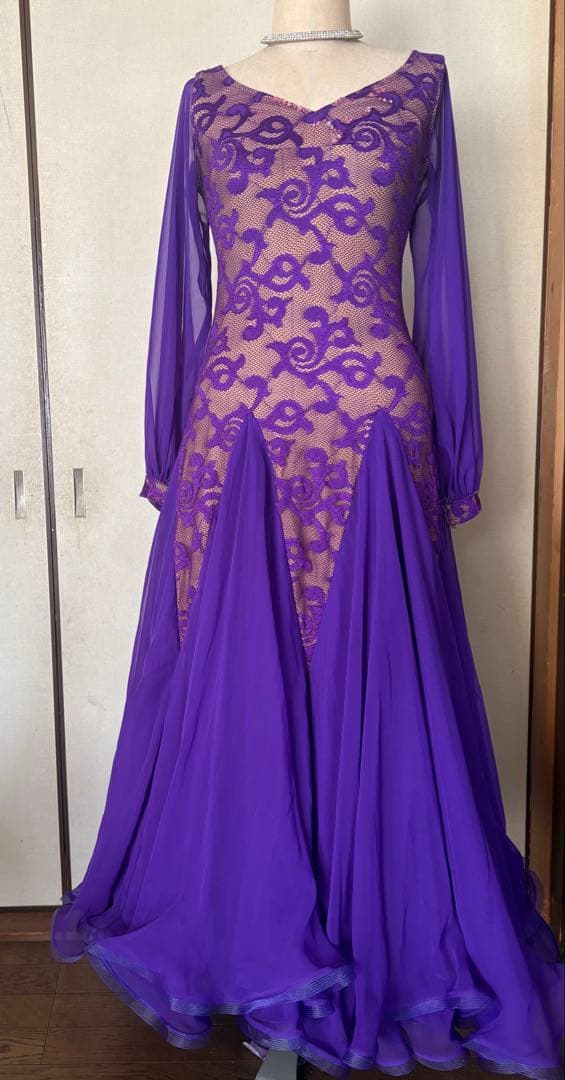 社交ダンスドレス★パーティードレス★デモドレス★パープル★社交ダンスウエアー