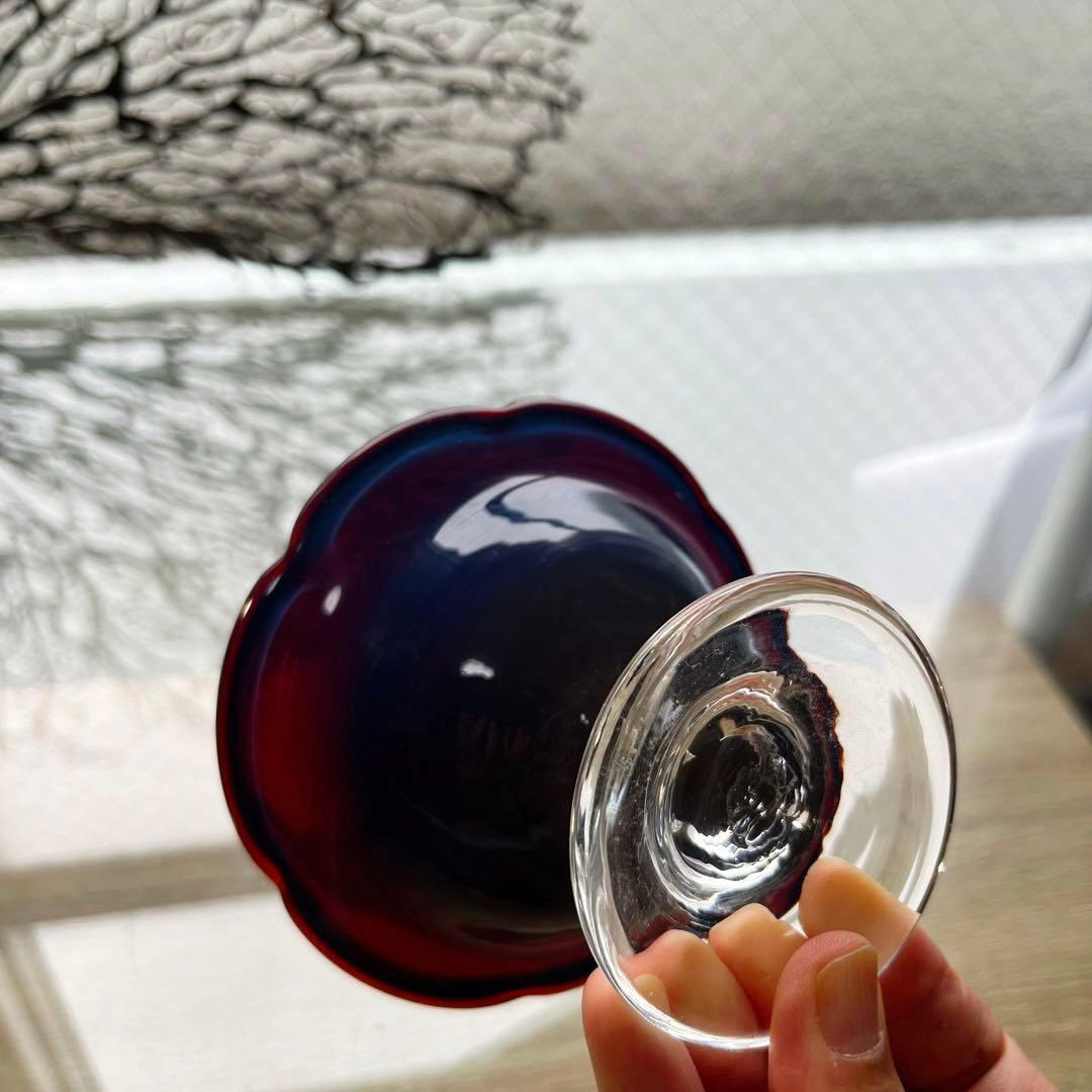 骨董　時代ガラス　練りガラス　配色　花フチ　氷コップ　デザートグラス　１客