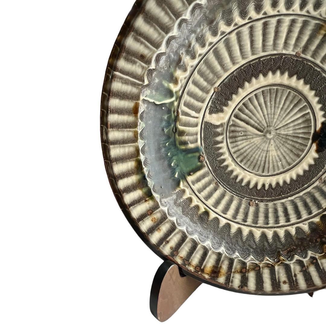 小石原焼 大皿 40cm 飛び鉋文様 お皿立て付き