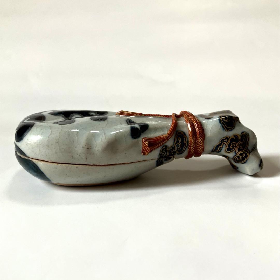 【茶道具】宮川香齋作 真葛焼 琵琶袋形香合 色絵金銀彩 真葛印 希少品