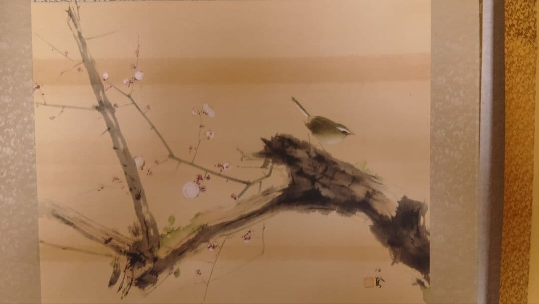 梅の花と小鳥 水墨画 掛軸