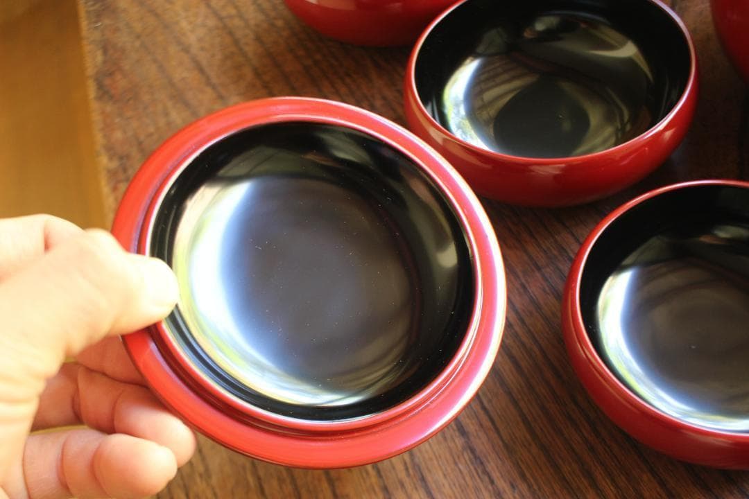 デッドストック！極上塗分け漆の美しい応量器＆蓋揃いセット（検輪島塗器七つ椀懐石椀