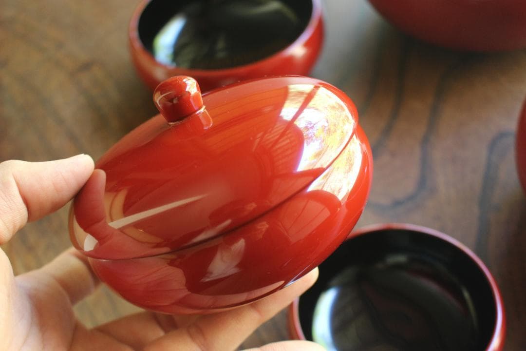 デッドストック！極上塗分け漆の美しい応量器＆蓋揃いセット（検輪島塗器七つ椀懐石椀