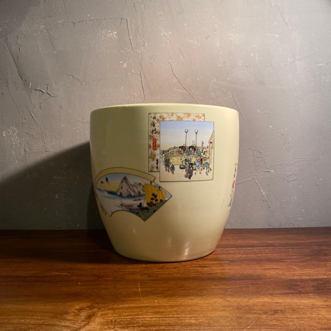 戦前 昭和初期 日陶 オールドノリタケ 浮世絵柄火鉢 手あぶり 歌川広重 骨董品