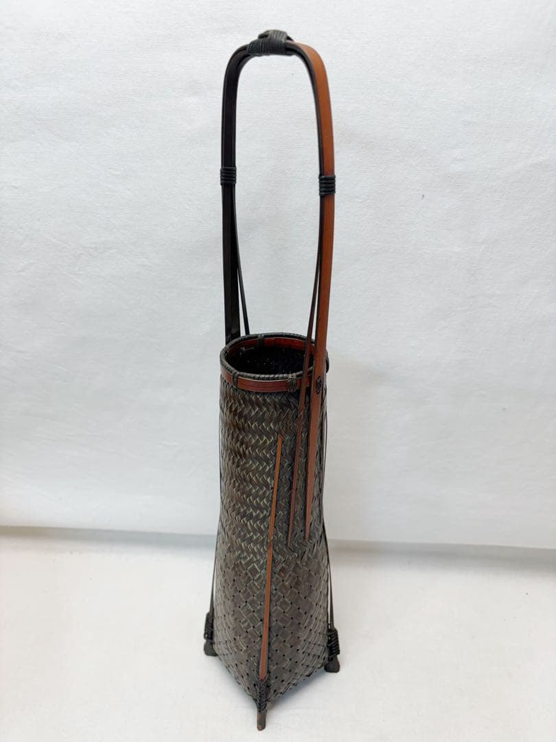 未使用 華道具 竹 手持ち 唐物写花籠 落とし付き 和室 茶室 竹細工 花器