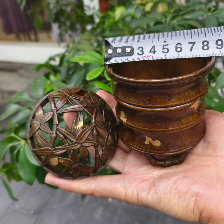 銅 細工 竹節薫炉 茶卓薫香炉 檀香炉 香道具 装飾品 工芸品 美術品 置物