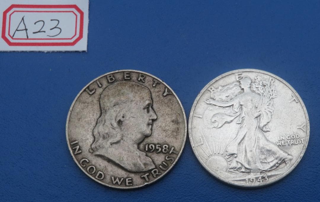 A23、アメリカ銀貨 ハーフ ダラー 銀900まとめて2枚 本物保証