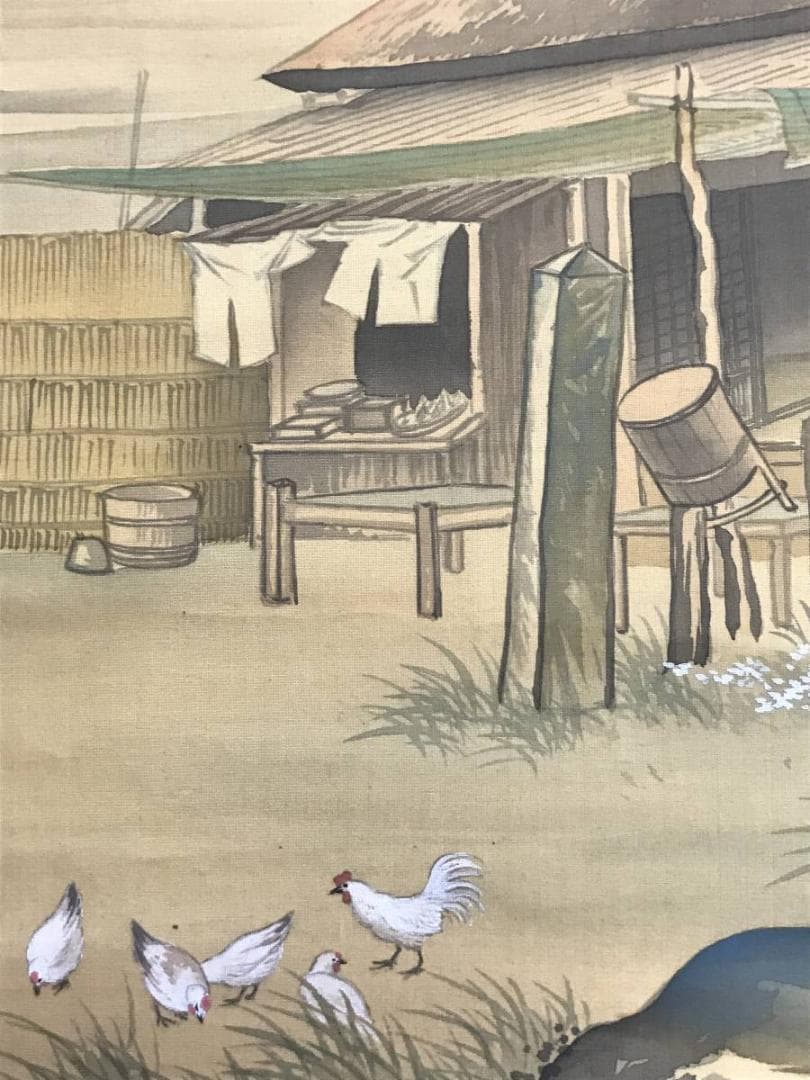 作者不詳/青緑農家の図/山水図/掛軸/名家伝来/AD-81