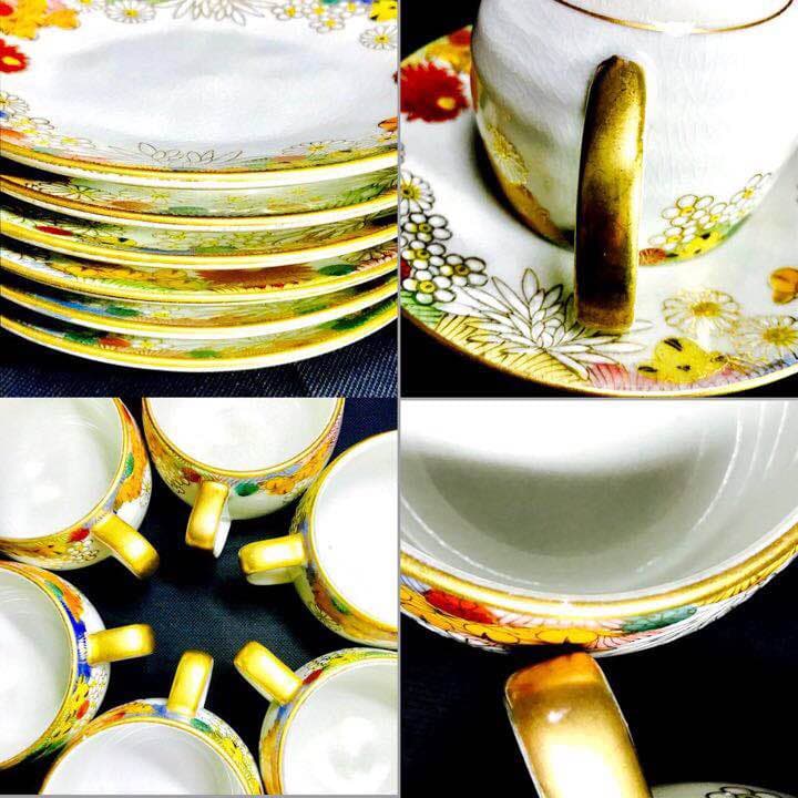 九谷焼 章山窯 金花詰め カップ＆ソーサー6客セット