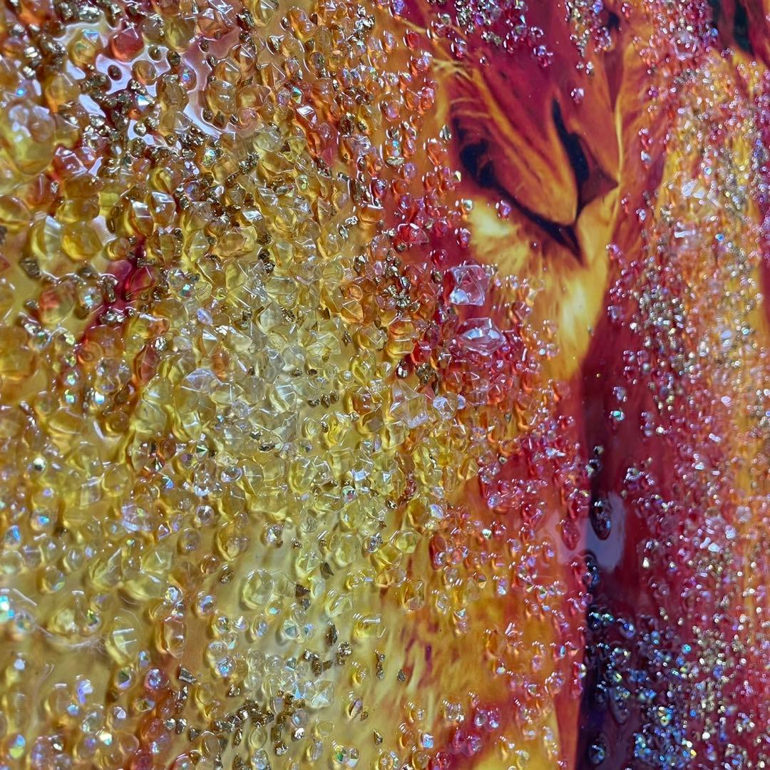 クリスタルアート アートパネル 水晶絵 絵画 写真 ライオン インテリア