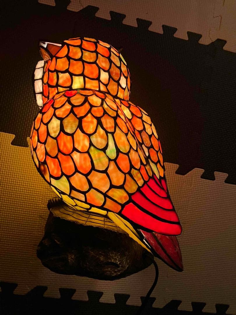フクロウ　ステンドグラス　ランプ　ナイトランプ