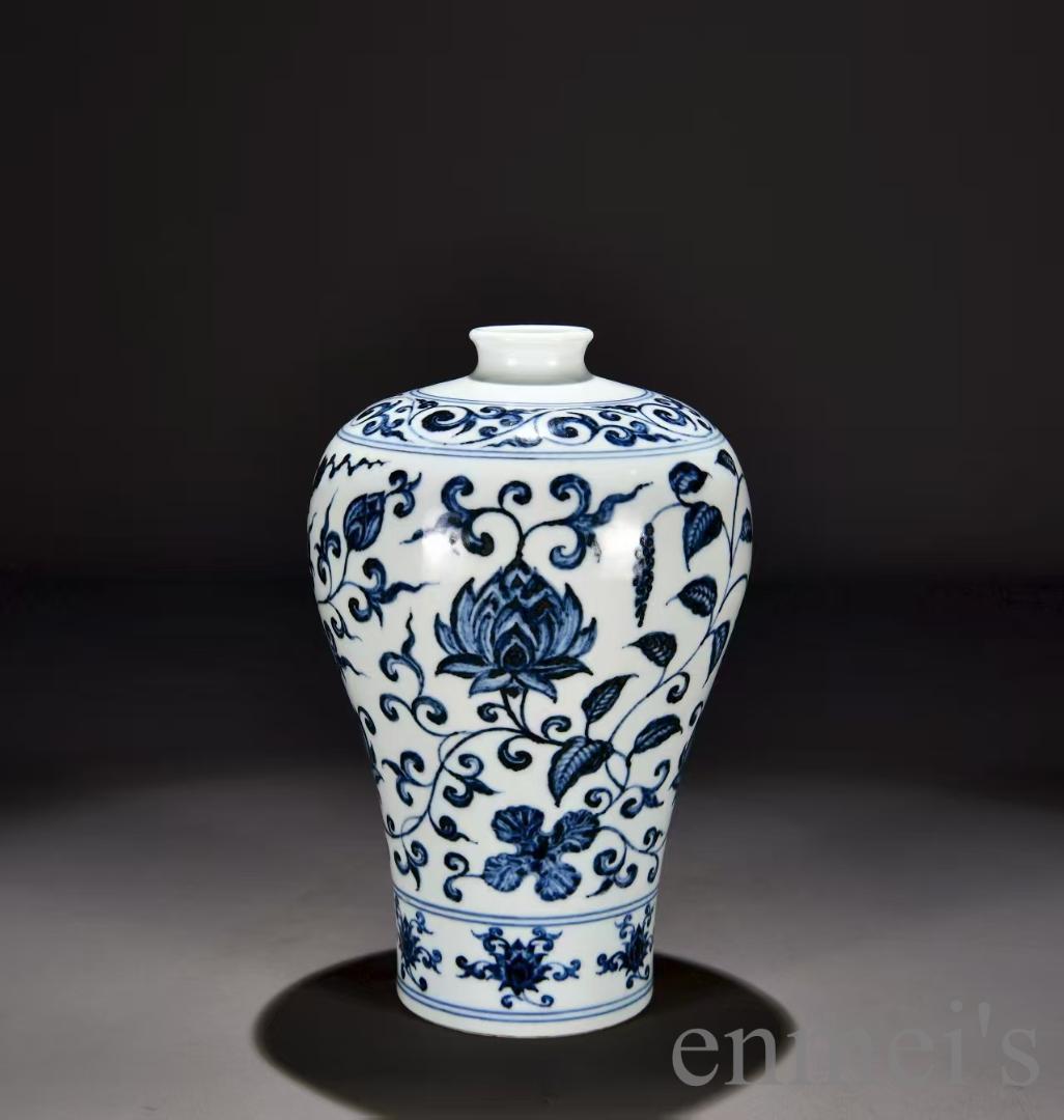 中国古美術・明代・永楽年製・青花磁・梅瓶・花瓶・壺型・唐物・古玩・陶磁器・青白磁