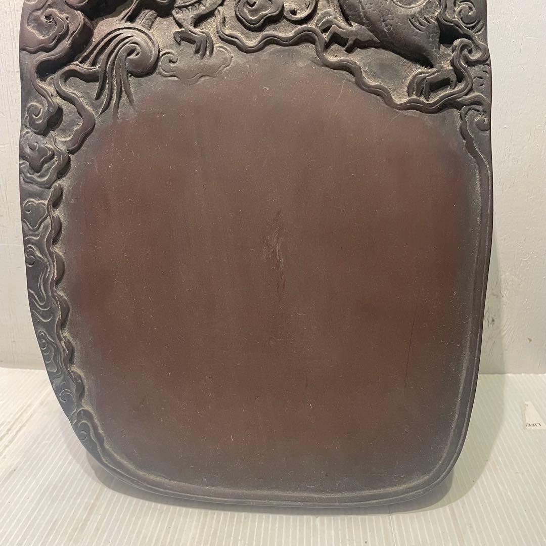 書道具 中国美術 古硯　龍彫刻大型硯 工芸 骨董品 インテリア コレクション
