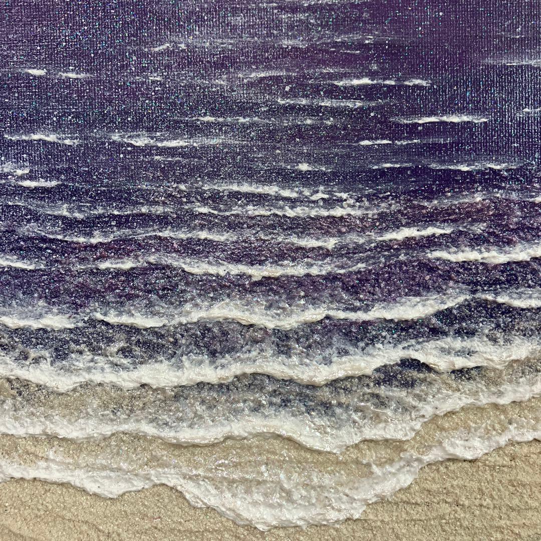 絵画　アクリル画　原画　星降る月夜に願う　海　星月夜　テクスチャーアート　S.I