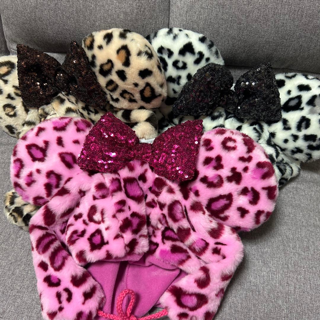 ヒョウ柄 ファンキャップ(ピンク、茶色、白)ショルダーバック ディズニー ミニー