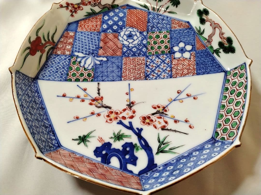 色絵祥瑞　八角形皿　九谷焼　須田菁華作