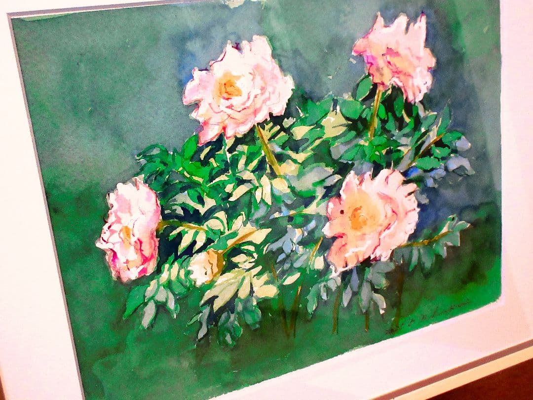 ボタンの花(水彩画 .額縁付き)