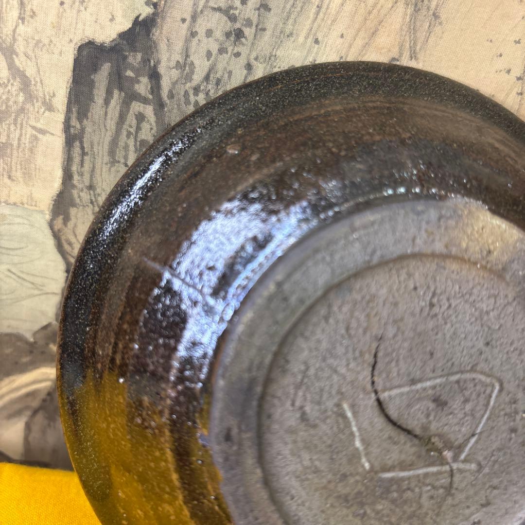 北大路魯山人　黒織部　小皿　黒田陶々庵識 窯傷があり