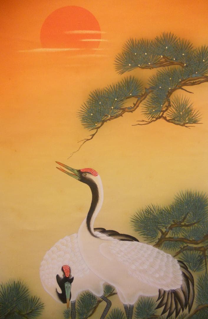 掛け軸 華陽 巣籠り松鶴図 絹本 希少 軸装 茶道具 掛軸 美品 です。