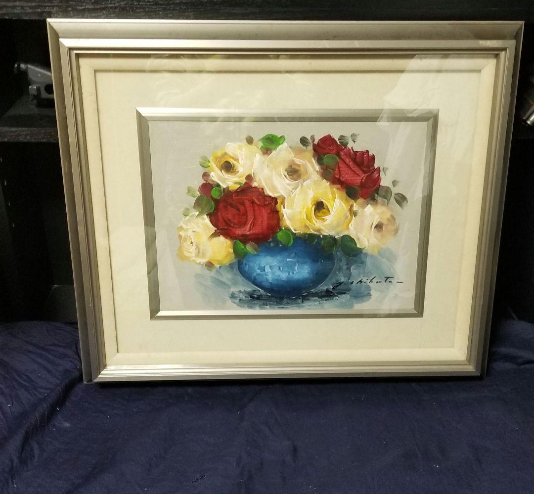 真作 F3 「薔薇」 肉筆油彩画 油絵　ガラスあり