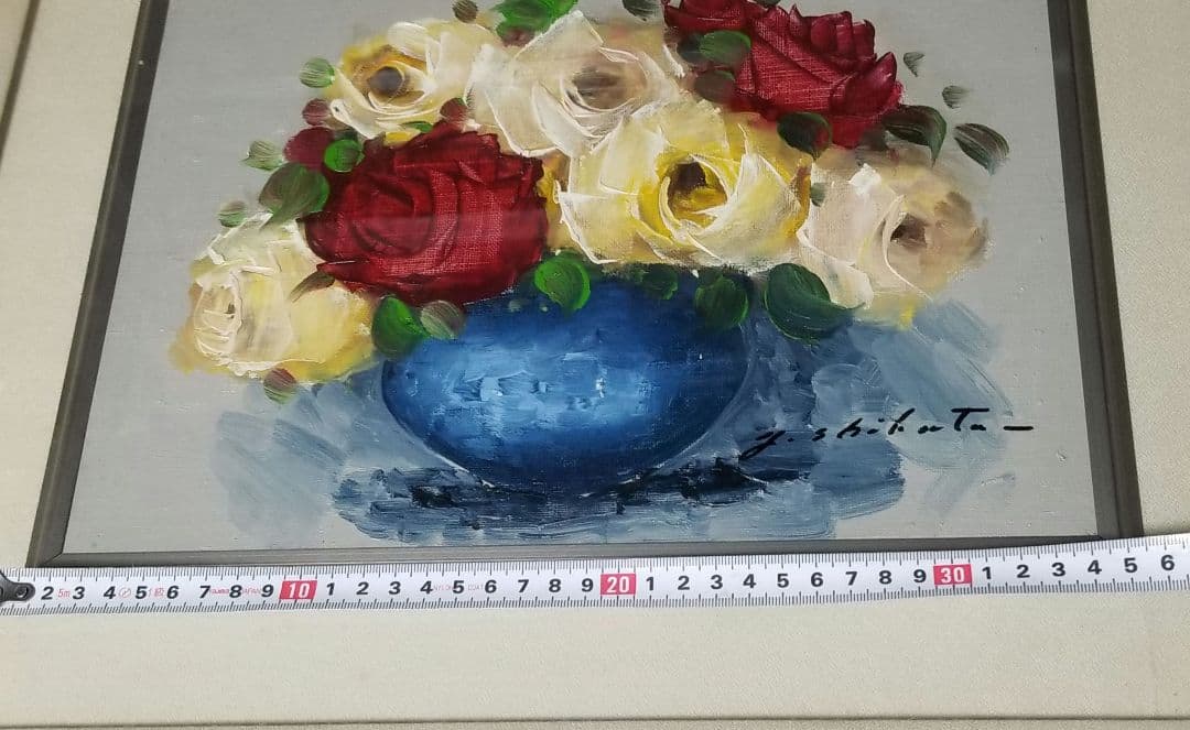 真作 F3 「薔薇」 肉筆油彩画 油絵　ガラスあり