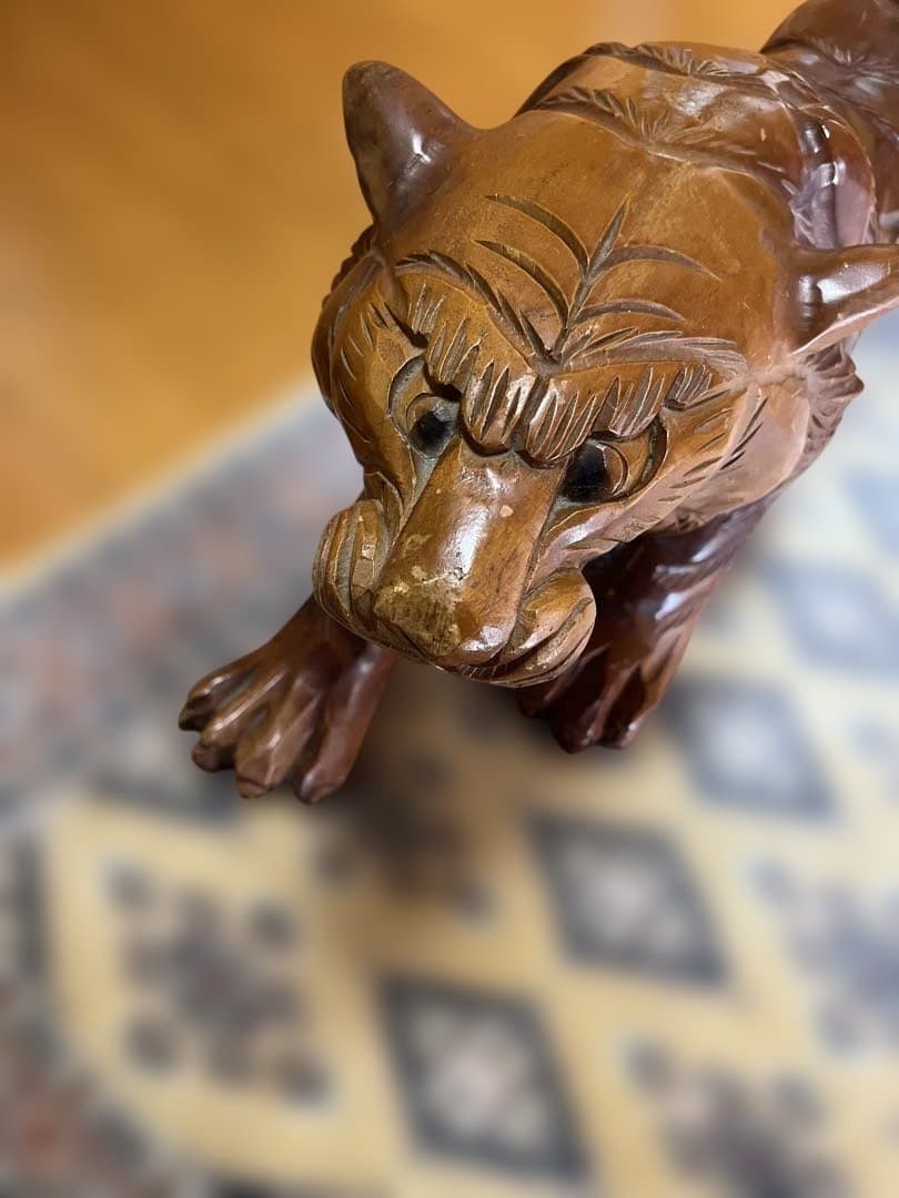 木彫り虎 置物 大型 手彫り 彫刻 オブジェ 縁起物